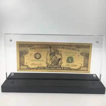 Новая банкнота из стодолларового американского золота 24 карат с подставкой в акриловой рамке, коллекционные сувенирные деньги США, долларовые купюры