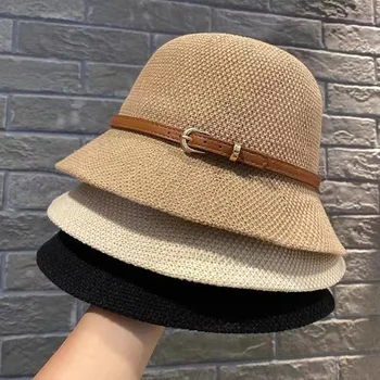 Новая женская солнцезащитная шляпа Простая льняная дышащая освежающая шляпа Для летних путешествий Солнцезащитный крем для украшения лентой от солнца Складная соломенная шляпа в подарок
