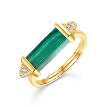 Новое простое геометрическое кольцо с инкрустацией из малахита fashion S925, покрытое стерлинговым серебром, женское кольцо из золота K, ювелирные изделия оптом от бренда
