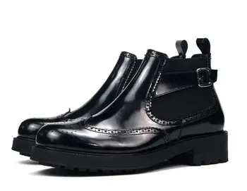 Новые зимние повседневные мужские ботильоны, мужская обувь, черные резные ботинки 