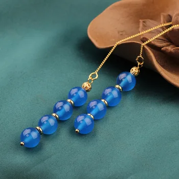 Новые модные длинные серьги из натурального камня Нежно-голубого цвета в линию для женщин, подарок ювелирных изделий, винтажные простые женские серьги