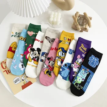 Новые носки Disney's с Микки и Минни, Дональдом Даком, женские носки средней длины, милые мультяшные детские носки для девочек, носки для маленьких девочек