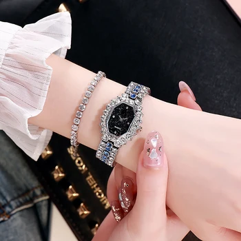 Новые роскошные часы для женщин, женские часы с бриллиантами, браслет, квадратный горный хрусталь, женские наручные часы со звездным небом, модные часы