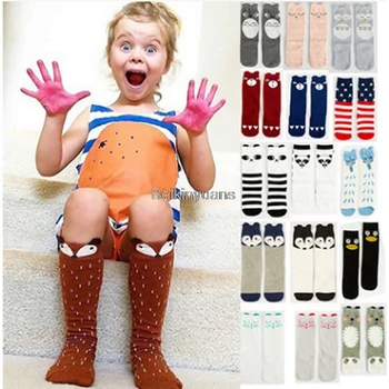 Новые теплые хлопчатобумажные носки с рисунком из мультфильма на высоком каблуке для мальчиков и девочек, носки с лисой и уткой для детей