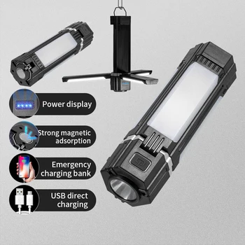Новый светодиодный фонарь для кемпинга, Работающий фонарь для ремонта автомобилей, USB-зарядка, Ремонтный фонарь с магнитом, Многофункциональный фонарик с сильным светом COB