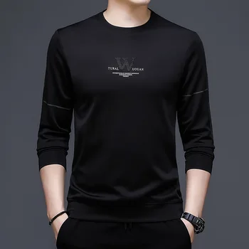 Новый тренд мужской моды 2023 года, однотонный свитер в корейском стиле, круглый вырез, Универсальная футболка с длинным рукавом, повседневная мужская одежда