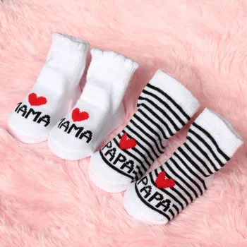 Носки для новорожденных с милым буквенным принтом, мягкие носки для маленьких девочек и мальчиков Sokken, нескользящие носки в полоску для малышей, подарок для детей