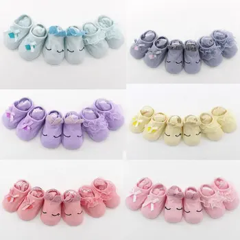 Носки для новорожденных, хлопчатобумажные нескользящие носки для девочек с бантиком, носки для девочек для малышей, подарок для девочек, sokken3 пары / лот