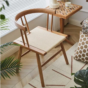 Обеденные стулья из массива дерева в стиле ретро Wabi-sabi Wind Домашний китайский кабинет со спинкой Стул B Стол и стул Бревенчатые стулья для кухни