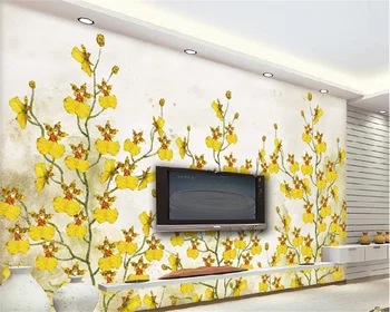Обои на заказ в стиле ретро, простые свежие желтые цветы, ручная роспись, гостиная, телевизор, диван, фон, настенная декоративная роспись, фреска