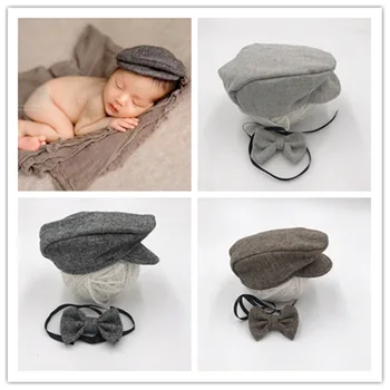 Одежда для фотосъемки новорожденных, детский комбинезон в стиле ретро, маленький джентльмен, галстук-бабочка, шляпа-кепка для мальчика, аксессуары для фотосъемки Gitls