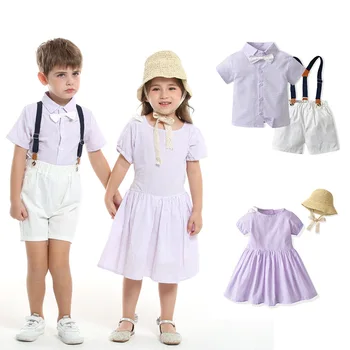 Одинаковые комплекты для братьев и сестер для маленьких мальчиков и девочек, летние костюмы для мальчиков-джентльменов, платья для маленьких девочек
