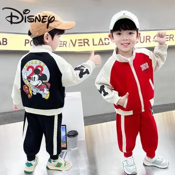 Осенняя Одежда Для маленьких мальчиков Disney, Костюм 2023 года, Детский Кардиган с Рисунком Микки Мауса, Комплект из двух предметов, Спортивная Детская Одежда Для мальчиков