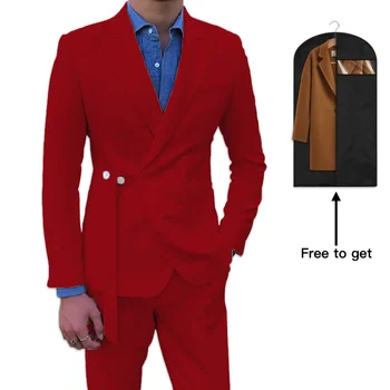 Особый дизайн, красные Приталенные костюмы для мужчин с остроконечным отворотом, свадебные смокинги для жениха из 2 частей, мужская модная куртка с брюками