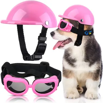 Очки для шлема Регулируемый набор для защиты от собачьего ветра и пыли с солнцезащитными очками для домашних животных, защитными очками для собак и защитной шапочкой для собак, шлемом для собак и защитными очками