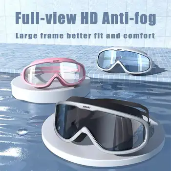 Плавательные очки для взрослых, водонепроницаемая маска для дайвинга в большой оправе, очки с зажимами для ушей, Регулируемые очки для бассейна с защитой от ультрафиолета, от запотевания