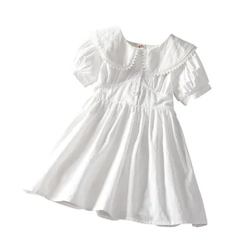 Платье для девочек с кружевной окантовкой, кукольный вырез, нижняя юбка с короткими рукавами, платья в цветочек для девочек, летняя одежда для девочек 2023, повседневные платья