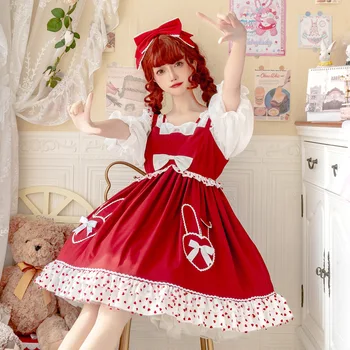 Платья Лолиты, женская юбка-джемпер Kawaii, платье принцессы для девочек, красное платье Babit в японском стиле Harajuku, милое платье для косплея JK.