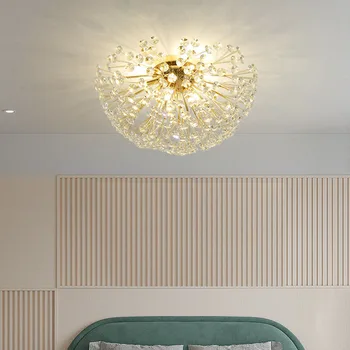 Потолочный светильник с кристаллами одуванчика G4, светильники для спальни, столовой, Подвесной светильник с золотым металлическим цветком в стиле внутреннего деко 110-240 В