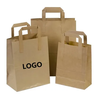 Производители оптом 5000 шт. / лот дешево Перерабатывают хозяйственные сумки из крафт-коричневой бумаги, напечатанные на заказ логотипом с ручкой, упаковочная сумка