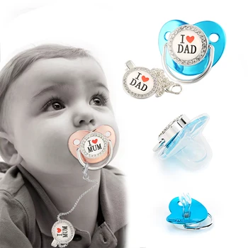 Пустышка Подарок Для Душа Ребенка Bling Baby Dummy Силиконовая Соска Без BPA Для Новорожденных Пустышки Для Новорожденных I Love Mum Dad BabyGift