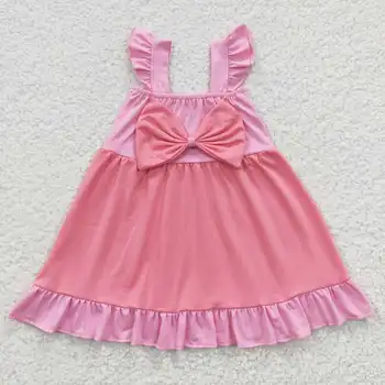 Розовая летняя юбка для девочек с бантом, юбка на подтяжках, новинка 2023 года, бутик одежды для девочек RTS