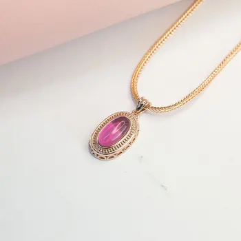Россия 585 фиолетовое позолоченное ожерелье из розового золота 14 карат, модная красная каменная подвеска в виде яйца, простая и изысканная роскошная женская подвеска
