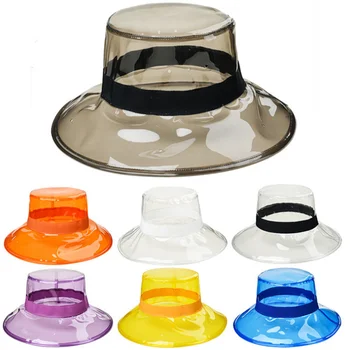 Рыбацкая шляпа из прозрачного ПВХ, мужская и женская шляпа с плоским верхом, Мягкий складной солнцезащитный козырек, водонепроницаемая шляпа, пластиковая широкополая шляпа