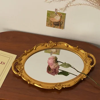 Северная Европа Декоративная тарелка Лоток для хранения Овальная тарелка Ювелирный дисплей Вращающееся зеркало для декора конфет Зеркало для макияжа Подарок для девочки