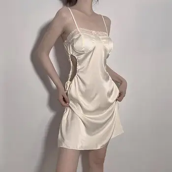 Сексуальное имитационное платье для сна из ледяного шелка с маленькой грудью и открытой спиной, домашняя ночная рубашка на подтяжках от чистого ветра