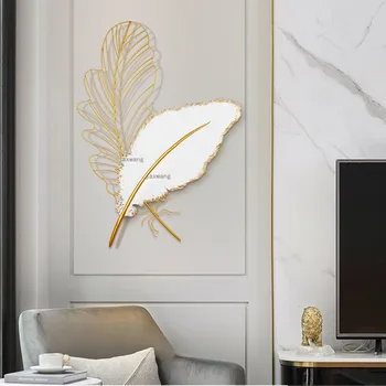 Современное металлическое украшение стен, фон для крыльца, гостиной, ресторана, отеля, украшения из золотых железных перьев