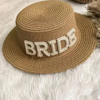 Солнцезащитные очки для свадебного торжества, солнцезащитная соломенная шляпа, весенне-летний солнцезащитный цилиндр для невесты с жемчужным декором