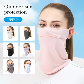 Спортивная женская солнцезащитная маска из ледяного шелка, защита от ультрафиолета, Быстросохнущая маска для лица, Дышащая Женская защита шеи, Подвесная повязка на ухо