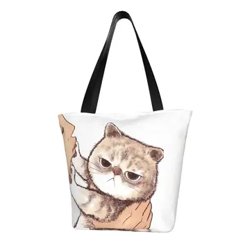 Сумки для продуктовых покупок Cat No Kisses, холщовая сумка-тоут для покупок, большая вместительная портативная сумка-мем с забавным котенком.