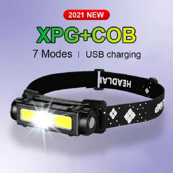 Супер яркий XPG COB Мощный светодиодный налобный фонарь USB Высокомощная светодиодная фара 18650 Перезаряжаемый головной фонарик Мини-налобный фонарь