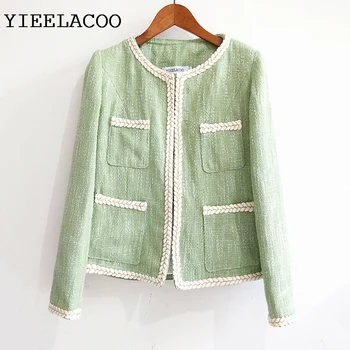 Твидовый пиджак зеленого цвета, весенне-осенне-зимняя женская куртка с длинным рукавом, бизнес-леди, цельнокроеное пальто-пиджак
