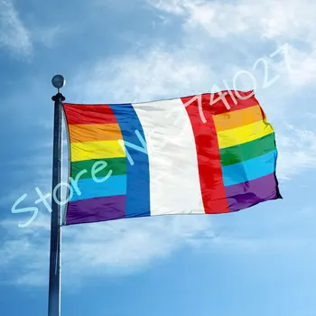 Флаг Франции с радужными баннерами гей-парада 3x5 футов