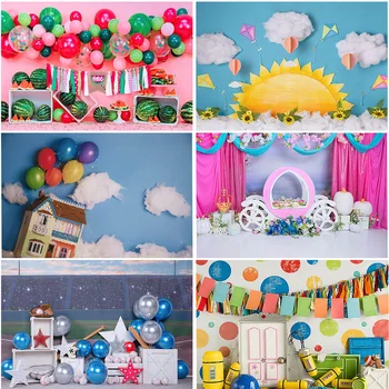 Фоны для торта, украшения для вечеринки с Днем рождения для мальчиков и девочек, Портретные воздушные шары, красочные фоны для фотографий, реквизит для фотографий