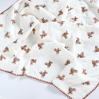 Хлопчатобумажное одеяло из муслина с кружевной каймой, 4 слоя, детское пеленание, летний чехол для коляски, банное полотенце для новорожденных, одеяло для приема ребенка