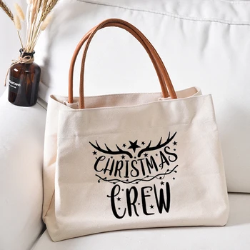 Холщовая сумка с принтом Christmas Crew Подарок друзьям Семье, женщинам, повседневной пляжной сумке, сумке для покупок, Рождественскому подарку