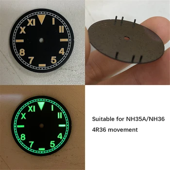 Циферблат часов 28,5 мм для механизма NH35A / NH36 4R36 с зеленой подсветкой