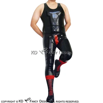 Черно-красный сексуальный латексный комбинезон без рукавов с гульфиком, резиновый боди-костюм Zentai LTY-0265