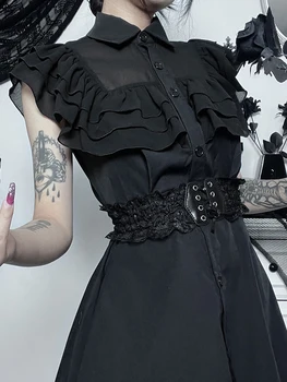 Черное летнее платье в стиле пэчворк в готическом стиле, сетчатое платье в стиле пэчворк, женское уличное платье в стиле эмо, облегающее мини-платье в стиле Гранж для сексуальных вечеринок.