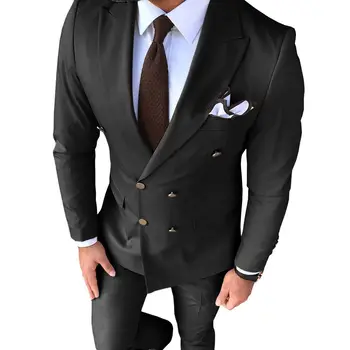 Черный мужской костюм, 2 предмета, Двубортный приталенный повседневный деловой костюм, костюмы для свадьбы, смокинг, Блейзер + брюки + жилет