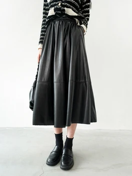 Юбка из матовой искусственной кожи в стиле ретро, осень-зима, юбка средней длины, Трапециевидная юбка-качели с эластичной талией, юбки-зонтики